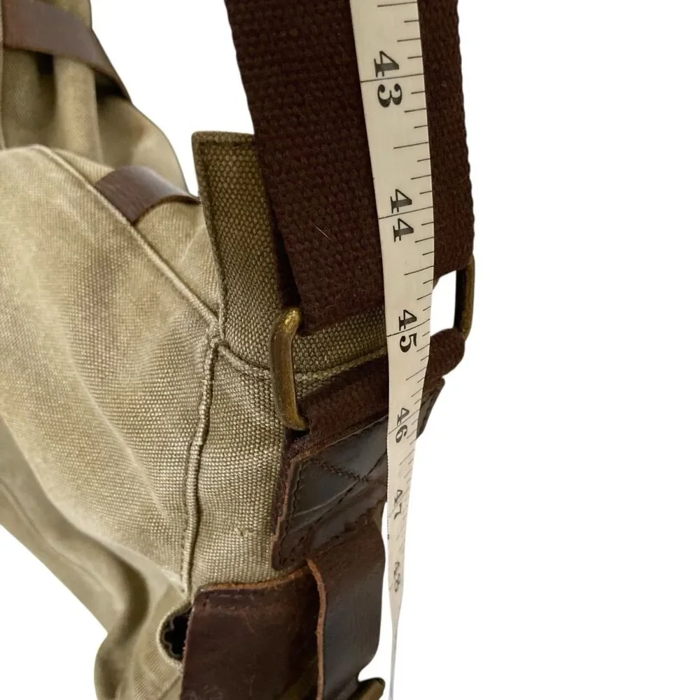 Vintage Military Leather Canvas Laptop Bag Messenger Army Green Adjustable Strap